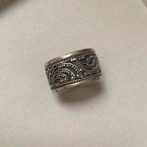 Vintage Style Silver-Tone Metal Patterned Thick Bandring